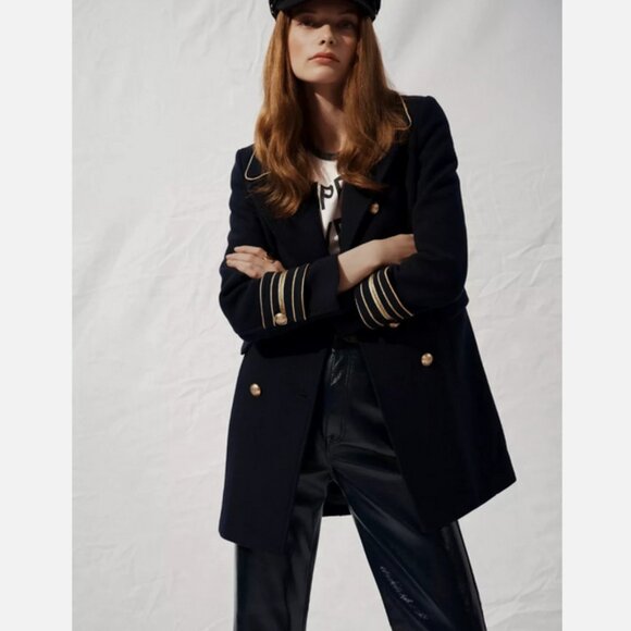 Anthropologie Maeve Military Pea Coat Jacket Navy Blue Size M NWT Medium - Picture 1 of 6
